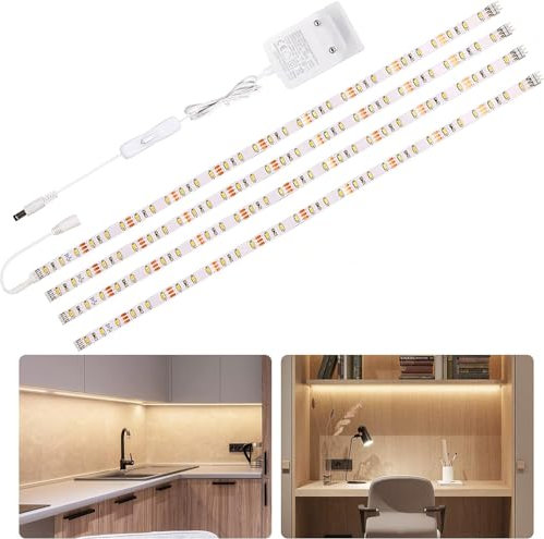 WOBANE Striscia Led 2 metri, Striscia Led Cucina Sottopensile 4X50cm, Strisce Led Adesive Bianco Naturale 4000K con Interruttore e Trasformatore, Luci Led Cucina per Vetrine, Scrivania, Mobile