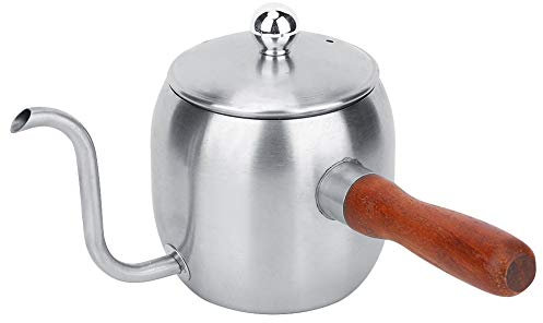 Hervidor De Café Con Cuello De Cisne, 500 Ml, Hervidor De Café Con Boquilla De Cuello De Cisne, Tetera Con Mango De Madera, Hervidor De Agua De Acero Inoxidable(Plata)