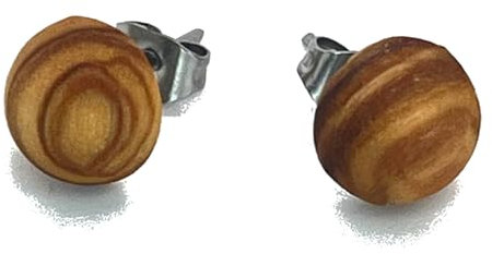 Kleine Runde Ohrstecker mit Verschluss 8 mm, verschiedene edle Hölzer mit schöner Maserung, handgemacht aus Echtholz, hautverträglicher Edelstahl, Kugel Form (Olivenholz)