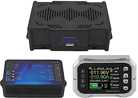 600A Smart Battery Coulometer RV Smart Battery Monitor Intelligent with Shunt Electric Car RV Voltage Ammeter Battery Monitor with 2.4in Color LED Screen
