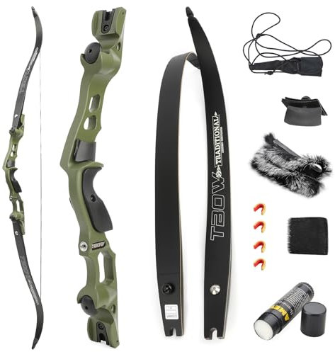 SHARROW 62 Zoll ILF Recurvebogen mit Gordon Wurfarme 25-60Lbs Amerikanischer Jagdbogen Aluminiumlegierung Riser Rechtshänder für Erwachsene Bogenschießen Wettbewerb (Satz 1/ Militärgrün, 60lbs)