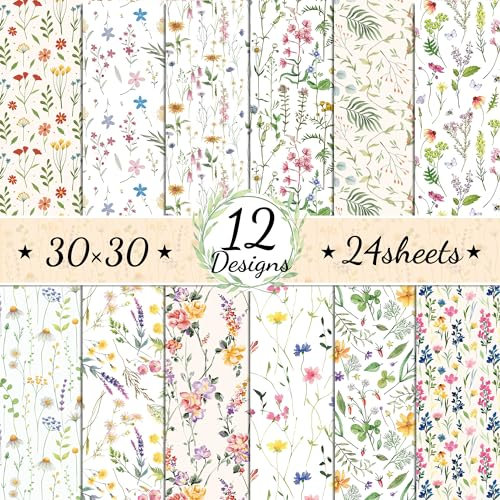24 Blatt Florales Muster Scrapbook Papier,12 Designs Doppelseitige Florales Dekorpapier Scrapbook Craft Papier,12x12Inch Craft Supplies Karte Herstellung Scrapbooks DIY Hintergrundpapier