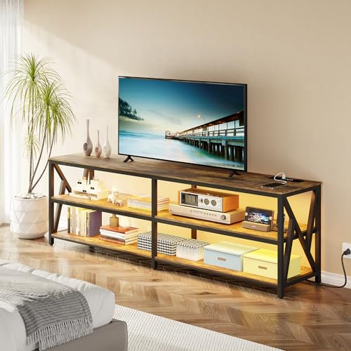 Figbird Meuble TV LED pour téléviseur de 70 à 80 pouces, 180 cm avec station de charge, 24 lumières RVB, éclairage automatique du capteur pour meubles, salon, chambre à coucher