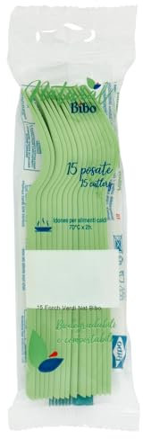 Maury's Articoli Bio Stoviglie pe Festa Colorate, Piatti Bicchieri e Forchette Ideali per Compleanni, Feste, Party, aperitivi e Eventi (VERDE FORK 15pz)