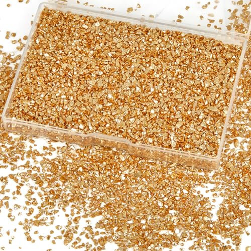 GORGECRAFT 1 Schachtel Zerstoßener Glasglitzer Unregelmäßige Zerbrochene Goldscherben Crush Chips 100g Pailletten Metallischer Kies Streusel Für Kunstharz Kunstuntersetzer Ornament Vasenfüller DIY