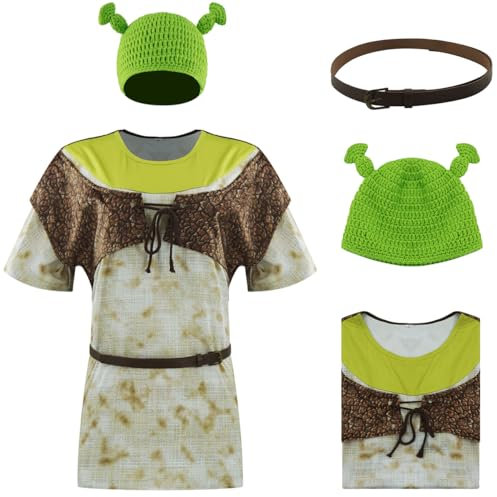 AYYOHON Grünes Hemd Kostüm Hüte Ohren Charakter Outfit Cosplay Prinzessin Dress Up Comicon Kleid Erwachsene Halloween 3XL