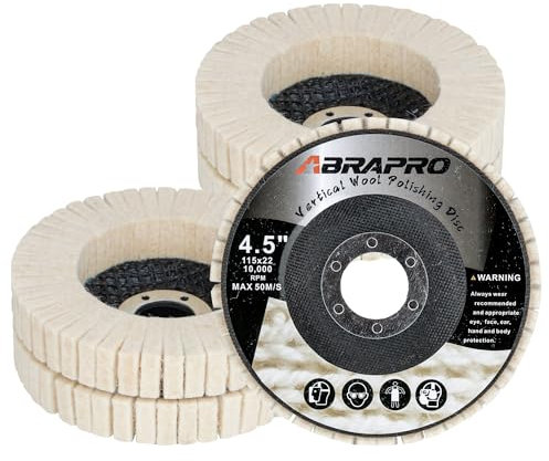 ABARPRO 4.5 x 7/8 Vertical Wool Polishing Disc for Angle Grinder, Wool Buffing Wheel Pad for Polishing Rough Surface to a Mirror Finish, for Metal Aluminum Marble Wood, 5 Pack