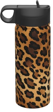 Mexpekil Insulated Water Bottle with Straw Leopard Prints Skin Pattern Water Bottle 18 Oz Stainless Steel Kids Sports Bottle Flask Vacuum Insulated Tumblers
