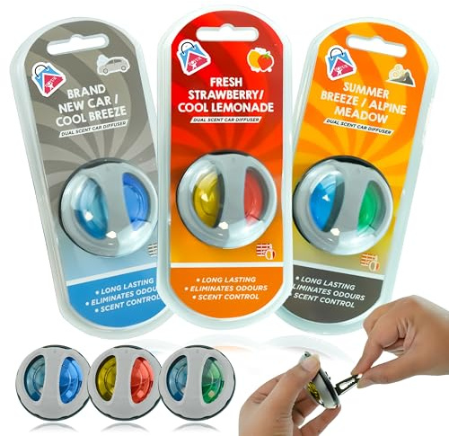 Lot de 3 diffuseurs de voiture à double parfum, désodorisant à clip pour grille d'aération de voiture, désodorisant longue durée de 5,5 cm