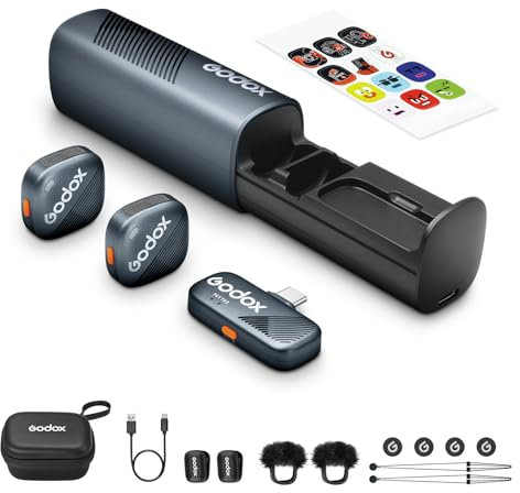 Godox Cube-SC Kit2 2.4G Wireless Microphone Kompatibel mit Typ-C Android Phones iPhone 15, Rauschunterdrückung, 48kHz/24bit Audioqualität, 300m stabile Übertragung, 30H Dauer