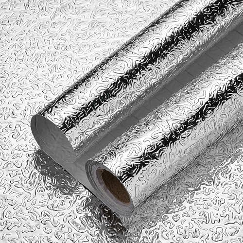 Kitchen Backsplash Oilproof Stickers, Aluminum Foil Self Adhesive Wall Paper 60 * 300cm Waterproof Kitchen Stove Wall Sticker Roll for Countertops and Splashbacks (Style A)