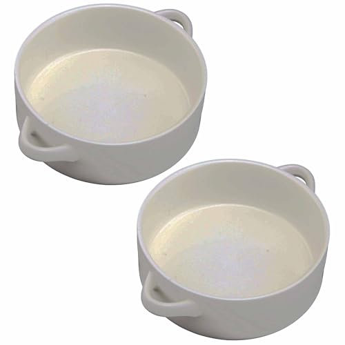 Round Ceramic Baking Dish Set Of 2 with Handles Oven To Table Ideal for Lasagne/Pie/Casserole/Tapas (5x 14x 19cm/8.5inch) White