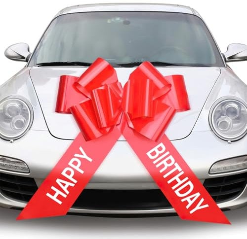 vvhippo Riesige Große Rote Schleife, Geschenkschleife Große - XXL 76 cm, Riesige Autoschleife, Schleife groß, für Auto Fahrrad Weihnachten Große Geschenk Hochzeit Party Feier(Happy Brithday)