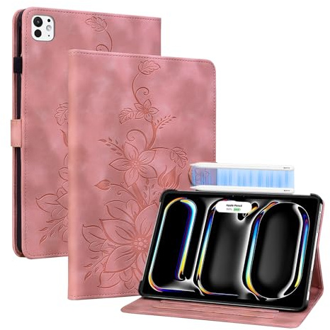KEDBBAO Case for iPad Pro 13 Inch M5 2025/ M4 2024, Auto Wake/Sleep Supports Pencil Pro and Pencil(USB-C) Magnetic Clasp Stand Cover Case, Pink