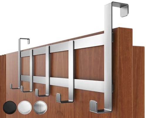 4smile Türgarderobe zum Einhängen - Edelstahl Türhaken, universelle Kleiderhaken Tür - Stabile Türhakenleiste, Haken zum Einhängen als Ordnungshelfer, Fb. Silber