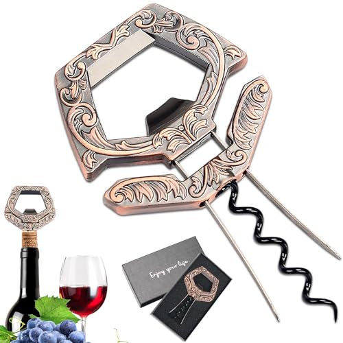 ZONSUSE Tire Bouchon pour Vieux Vins,Ah So Ouvre Bouteille de Vins, Décapsuleur pour Bouteille de Vin,Tire-Bouchon Double Prong,Idee Cadeau Original pour Amateurs de Vins Agés (Rouge Rétro)