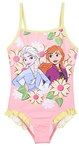 Disney Frozen Mädchen Badeanzug mit Blumenmuster, Die Eiskönigin Bikini ELSA und Anna Motiv Kinder Einteiler Schwimmanzug (DE/NL/SE/PL, Alter, 5 Jahre, Regular, Rosa)