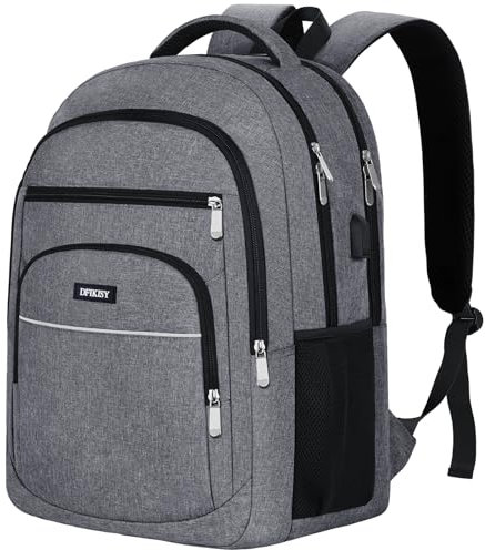 Rucksack Herren Groß, Laptop Rucksack Wasserdicht 17,3 Zoll Schulrucksack Laptoptasche mit USB Ladeanschluss Anti Diebstahl Business Arbeit Reisen Rucksack für Teenager Jungen herren damen (Dunkelgra)