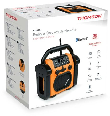 Radio et Enceinte de Chantier, Batterie Rechargeable,Bluetooth, Radio FM, AUX in, 30 Watts Thomson