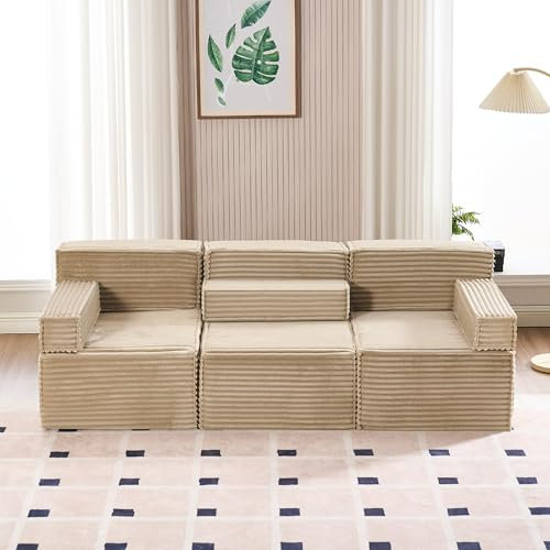 HOMYEDAMIC 3-Sitzer Cord-Sofa, Gepolstert mit Armlehnen, für Wohnzimmer und Schlafzimmer