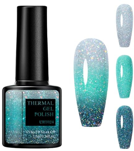 Colour Changing Gel Polish - Blue Glitter Gel Nail Polish With Thermal Temperature - Reflective Diamond Blue Nail gel Colours Long Lasting - UV Nail Polish For Women DIY Nail Art Home Salon