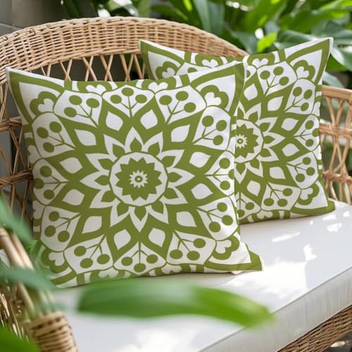 Funda Cojines Verdes Primavera 45 x 45 cm Fundas de Cojines Geométricos Flores Verdes Modernos Impermeables Almohada Decorativos para Jardín Salón Sofá (Verde Salvia, 2 Piezas)