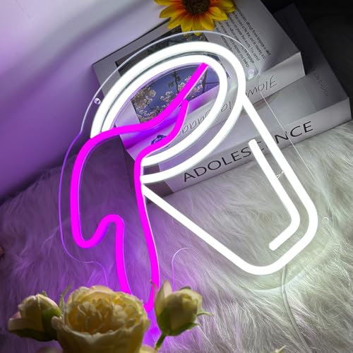 Double Cups Neon Sign for Wall Decor, Drinks Cup Neon LED Lights Signs for Bar Man Cave, Neon Light Up Signs for Bedroom, Pub Bar, Coffee