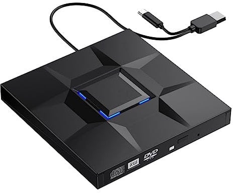 Fuhjythy External CD and DVD Player Game Burner DVD External USB 3.0 Type C CD Writer Reader for PC Laptop Desktop
