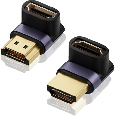 MSMXCS 2 Pack Right Angle HDMI Adapter 8K,90 and 270 Degree Adapter Male to Female HDMI 2.1 Connector Gold Plated Support 8K@60Hz 4K@120Hz for Wall Mount TV Laptop Roku Stick Monitor DVR Player