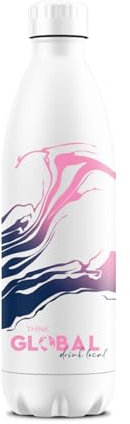BWT Climate Bottle Think Global Drink Local - Farbe: Weiß | Wasserflasche | Sport Trinkflasche | Flasche aus Metall | Thermosflasche 500ml aus Edelstahl | auslaufsicherer Drehverschluss