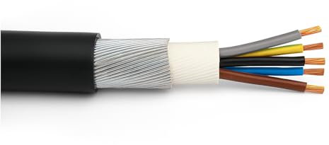 5 Core PVC SWA Armoured Cable 2.5mm² – BASEC Approved to BS5467 – Coloured Cores – Various Lengths – Heavy Duty Electric Power Cable (15 Metres)