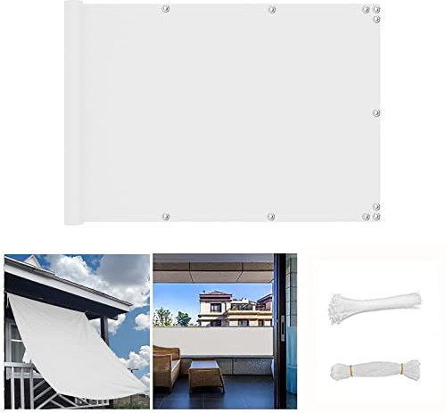 Frangi-Vista Balkonblende 80x900cm UV-beständig Sichtschutz für Geländer, Jalousien für Balkon, Zäune und Terrassen - Weiße Outdoor-Schattenlösung