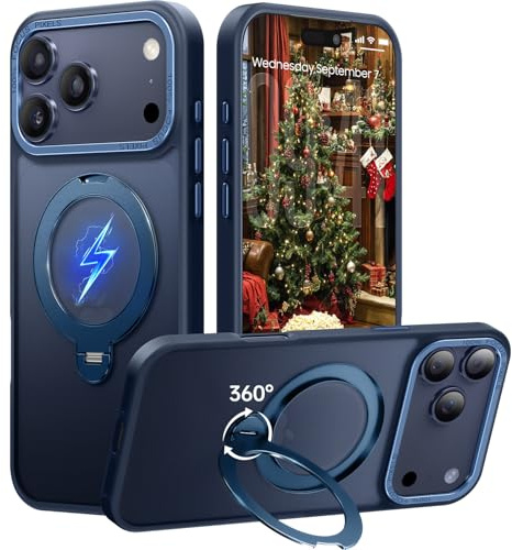 Peerock für iPhone 17 Pro Hülle mit 360°Drehbarem Unsichtbarem Magnet-Ständer, TOP Militärschutz & Magnetkraft Handyhülle für iPhone 17 Pro Case, Stoßfestes & Kratzfestes Mattgehäuse 6,3, Tiefblau