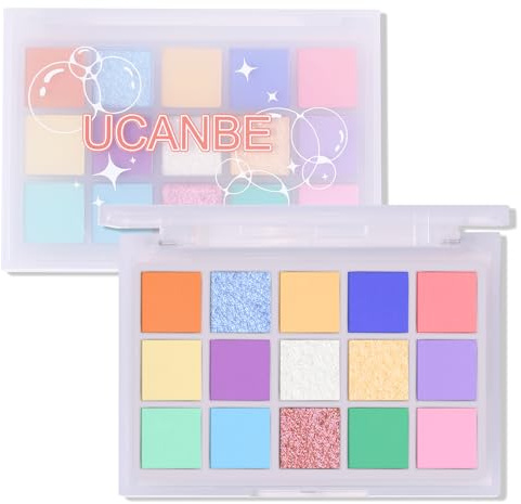 UCANBE Colorful Eyeshadow Palette – 15 Colors Vibrant Matte, Dazzling Shimmer & Glitter Duochrome Finishes – Highly Pigmented, Blendable, Long-Lasting Pastel Rainbow Eye Makeup Pallet - Seaform Dreams
