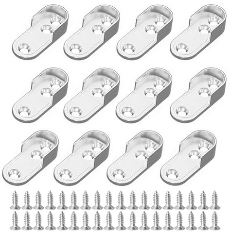 12 Stück Schrankrohrhalter Oval, Schrankrohrlager Oval Halterung, Garderobenrohrhalterung mit 36 Schrauben, Zinklegierung, Silber, Kleiderstangenhalter für Ovale Schrankrohre 15 mm
