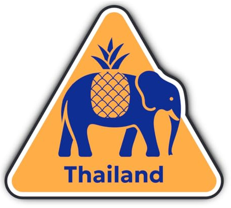 Aufkleber: 300 mm, 1 Stück - Vinyl Aufkleber Dreiecksschild Elefant Ananas Thailand 30 cm wetterfest Auto Fenster Koffer