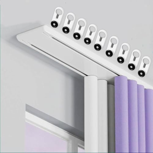 2-läufige Gardinenschiene, Vorhangschiene aus Aluminium Deckenschiene Raumteiler Komplettset mit Zubehör für Schlafzimmer, Wohnzimmer(White,160cm/5.2ft)