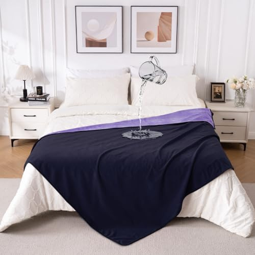 QIYI Waterproof Blanket for Bed Couch Sofa, 150x200cm, Dk Purple/Lt Purple | Washable Fleece Throw Blanket King Size, Leakproof Bed Cover, Stain Resistant Furniture Protector for Pets Dogs Cats