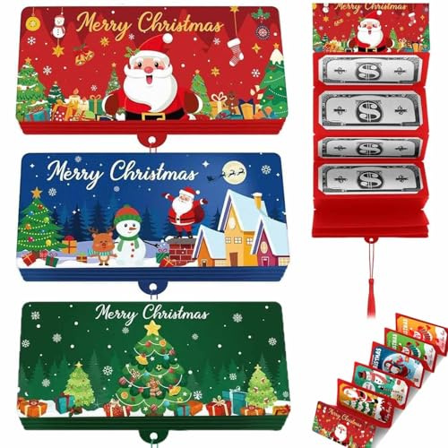 YUNFAN 3 Weihnachtsüberraschungs-Geldhalter,mit 10 Fächern,Weihnachten Geschenke Umschlag,Festlicher Geldgeschenk-Organizer mit Quaste,für Weihnachts und Geburtstagskarten (D)