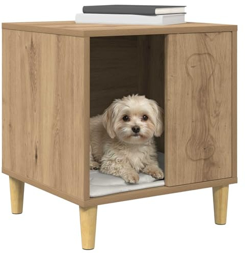 vidaXL Hundehütte Kunsthandwerk Eiche 44 x 42 x 49 cm Holzwerkstoff, Stylisches Hundezuhause für das Wohnzimmer, modernes, rechteckiges Design, strapazierfähiger Unterschlupf
