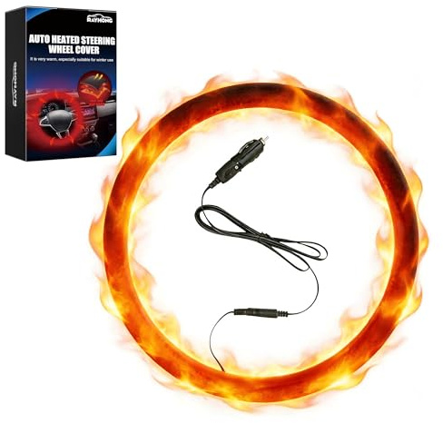 Heated Steering Wheel Cover - Universal Fit 14.5-15.5 Inch 12V Winter Steering Wheel Warmer for Cars, SUVs, Trucks & Vans