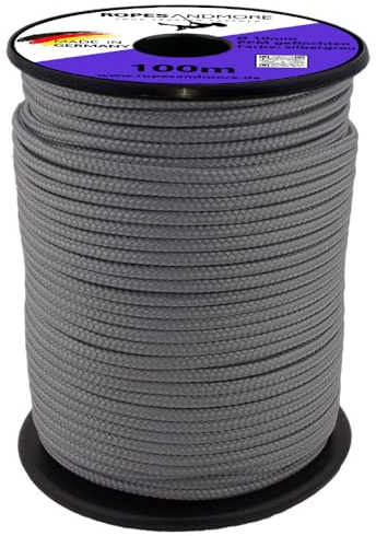 Corde en polypropylène 10 mm PPM 16 fois tressée 10 m, 20 m, 30 m en polypropylène pour bricoler - Couleurs standard de Ropes and More® (gris argenté, Ø10 mm - 10 m)
