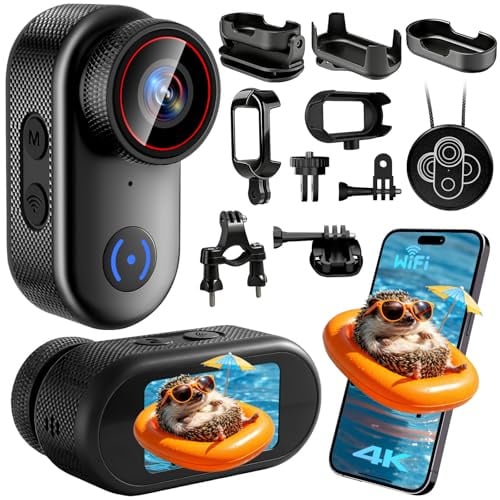 Generico Action Cam 4K, Mini Body Cam WiFi, 360° Portatile Telecamera Sportiva, Moto Videocamera POV Magnetica, Telecamera Casco con Accessori Multifunzione per Ciclismo, Animali Domestici, Vlogging