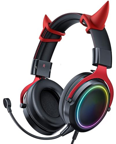 Sinyuyong Casque de Jeu avec éclairage RVB et Micro antibruit, écouteurs filaires avec Microphone Pliable(Black)