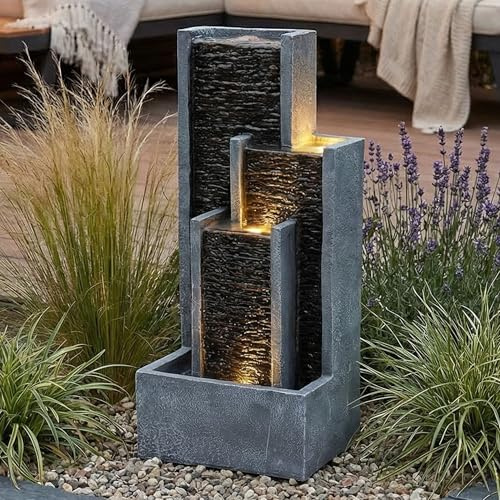 Springbrunnen Wasserwand Zimmerbrunnen mit LED Beleuchtung 48,5 cm Gartenbrunnen Balkonbrunnen Wasserspiel BK914