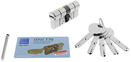 Tesa Assa Abloy, T75D3040N Cylindre de Haute sécurité, T70 DS, Double Embrayage, Levier Longue, Clé - Clé, Nickelé, 30 x 40 mm