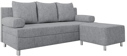 Mirjan24 Schlafsofa Dover, Sofa mit Bettkasten und Schlaffunktion, Bettsofa, Farbauswahl, Schlafcouch mit Chromfüße, Couch, Couchgarnitur (Schlafsofa mit Polsterhocker, Lawa 05)
