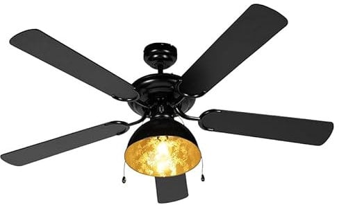 Qazqa - Industrie I Vintage I Deckenventilator mit beleuchtung schwarz mit Beige 130cm mit Zugkordel - Mistral Magna I Wohnzimmer I Schlafzimmer - Stahl Rund - LED geeignet E27