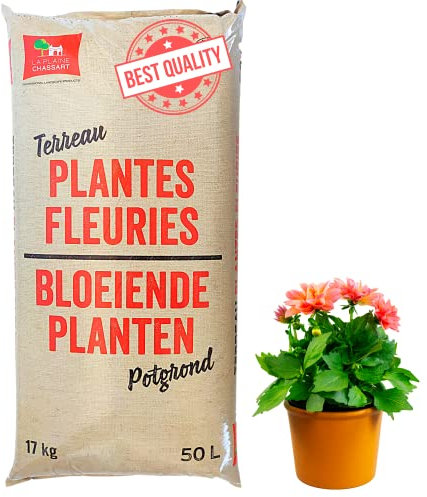 La Plaine Chassart - Terreau Plantes Fleuris 50L - Solution de Rempotage avec Argile - Toutes Variétés de Plantes Intérieur et Extérieur - Pot, Bac, Jardinière, Balconnière