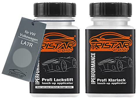 TRISTARcolor Peinture voiture Crayon de retouche peinture pour VW/Volkswagen LA7R Silberbird Metallic/Silver Bird Metallic Peinture de base vernis clair 50 ml chacun